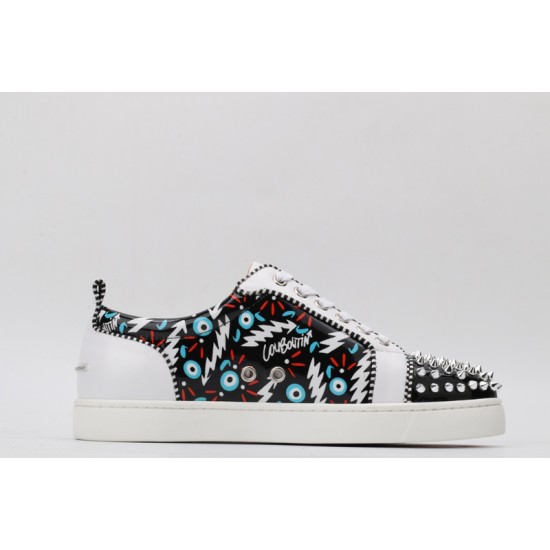 Christian Louboutin Spike Roller Boat Sneaker White Black UNC