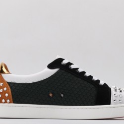 Christian Louboutin Spike Roller Boat Sneaker Black Snake White 