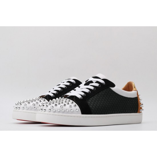 Christian Louboutin Spike Roller Boat Sneaker Black Snake White 