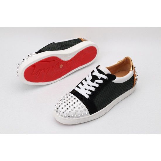 Christian Louboutin Spike Roller Boat Sneaker Black Snake White 