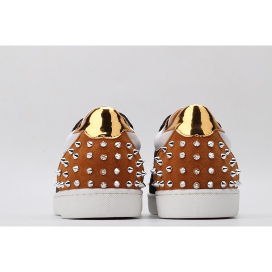 Christian Louboutin Spike Roller Boat Sneaker Black Snake White 