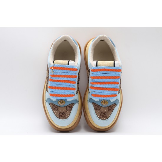 GUCCI Screener GG Leather Sneakers 'Beige Blue Orange' 757700-FAB4C-2562