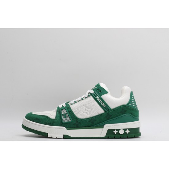 Louis Vuitton LV Trainer Green Monogram Denim White