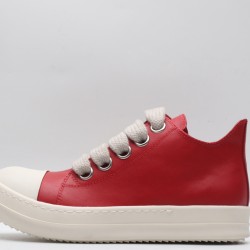 Rick Owens Luxor Low-Top Leather Sneakers Red