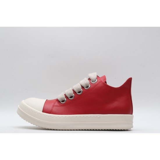 Rick Owens Luxor Low-Top Leather Sneakers Red