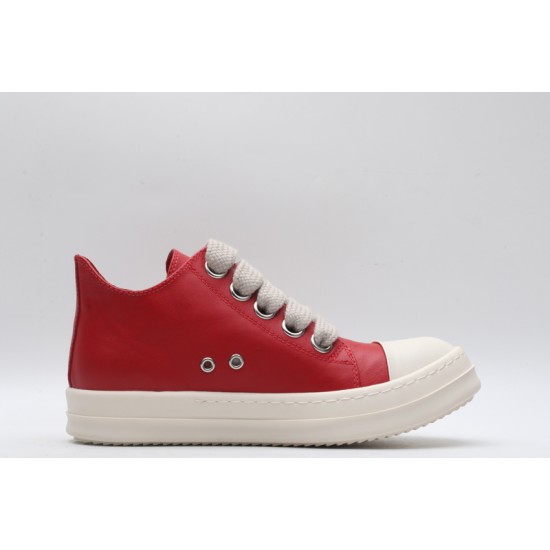 Rick Owens Luxor Low-Top Leather Sneakers Red