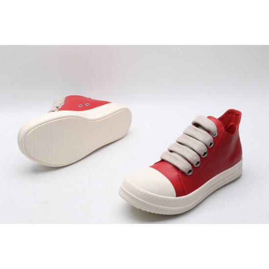 Rick Owens Luxor Low-Top Leather Sneakers Red