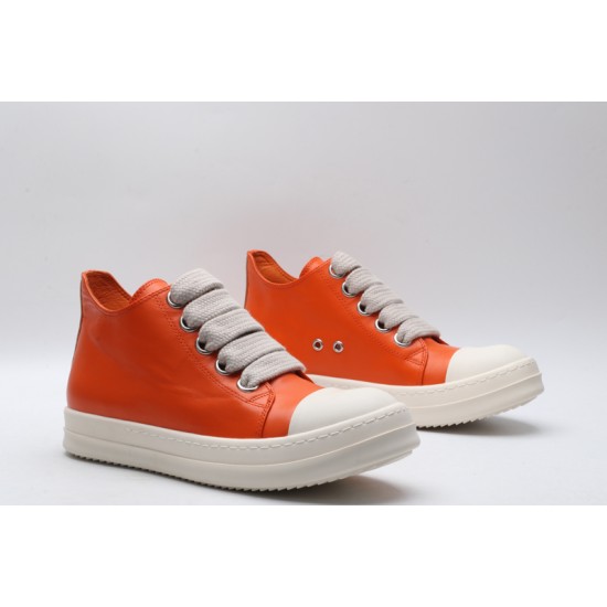 Rick Owens Luxor Low-Top Leather Sneakers Orange Milk