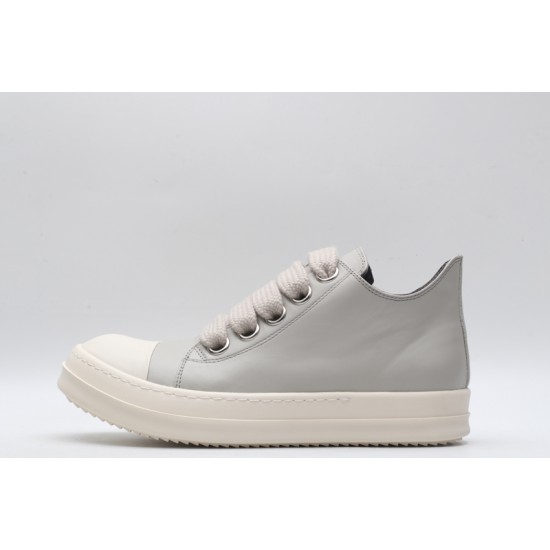 Rick Owens Luxor Low-Top Leather Sneakers Cool Grey