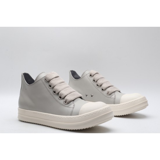 Rick Owens Luxor Low-Top Leather Sneakers Cool Grey