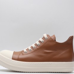 Rick Owens Luxor Low-Top Leather Sneakers Brown