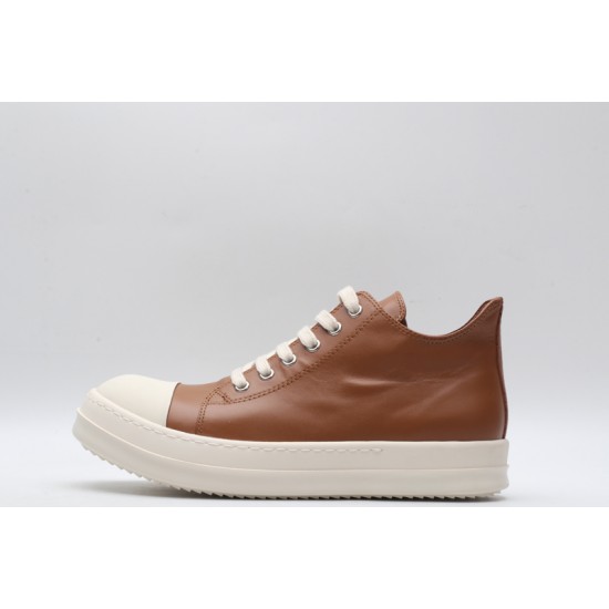 Rick Owens Luxor Low-Top Leather Sneakers Brown