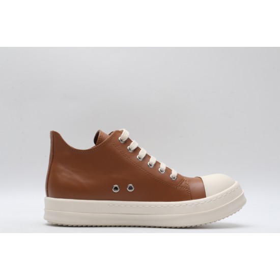 Rick Owens Luxor Low-Top Leather Sneakers Brown