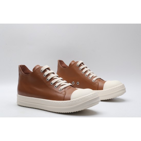 Rick Owens Luxor Low-Top Leather Sneakers Brown