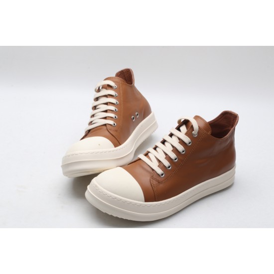 Rick Owens Luxor Low-Top Leather Sneakers Brown