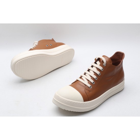 Rick Owens Luxor Low-Top Leather Sneakers Brown