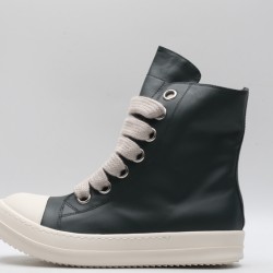 Rick Owens High-top Vegetable-Tanned Buffed Leather Dark Green