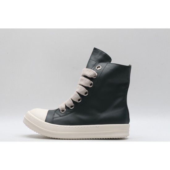 Rick Owens High-top Vegetable-Tanned Buffed Leather Dark Green