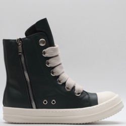 Rick Owens High-top Vegetable-Tanned Buffed Leather Dark Green