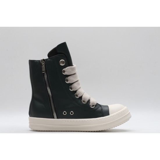 Rick Owens High-top Vegetable-Tanned Buffed Leather Dark Green