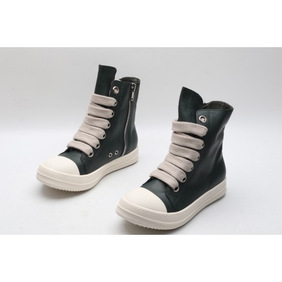 Rick Owens High-top Vegetable-Tanned Buffed Leather Dark Green