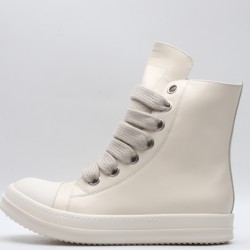 Rick Owens High-top Vegetable-Tanned Buffed Leather Milk