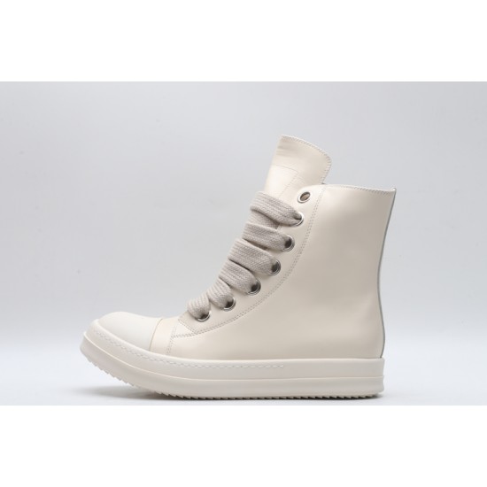 Rick Owens High-top Vegetable-Tanned Buffed Leather Milk