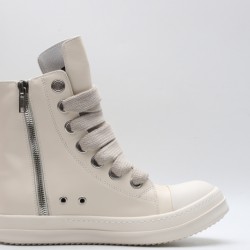 Rick Owens High-top Vegetable-Tanned Buffed Leather Milk