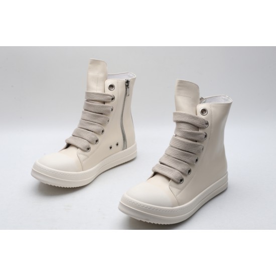 Rick Owens High-top Vegetable-Tanned Buffed Leather Milk