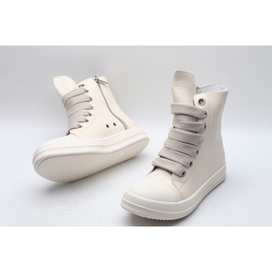 Rick Owens High-top Vegetable-Tanned Buffed Leather Milk