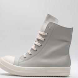 Rick Owens High-top Vegetable-Tanned Buffed Leather Grey