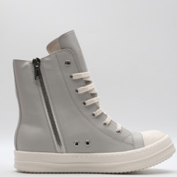 Rick Owens High-top Vegetable-Tanned Buffed Leather Grey