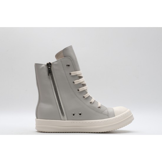 Rick Owens High-top Vegetable-Tanned Buffed Leather Grey