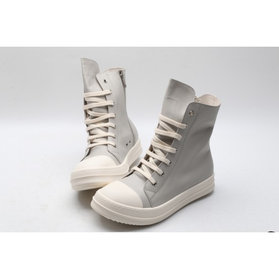 Rick Owens High-top Vegetable-Tanned Buffed Leather Grey