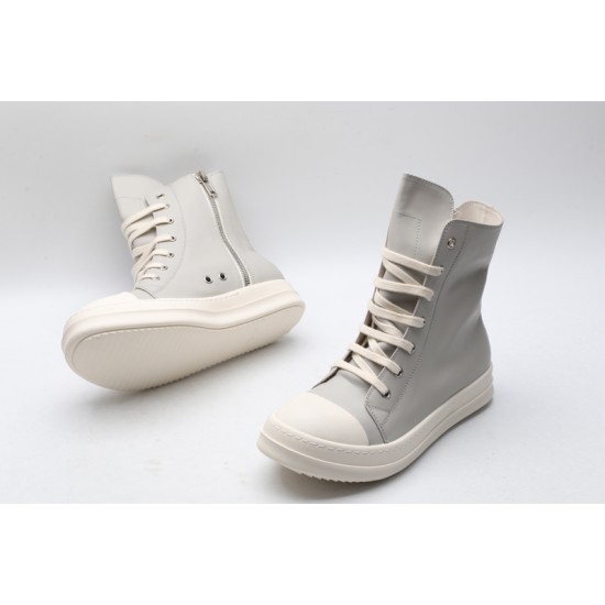 Rick Owens High-top Vegetable-Tanned Buffed Leather Grey