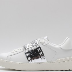 Valentino Garavani Low-Top Paneled Buffed Calfskin Sneaker White Silver