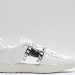 Valentino Garavani Low-Top Paneled Buffed Calfskin Sneaker White Silver