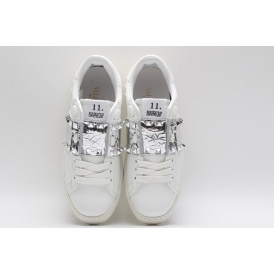 Valentino Garavani Low-Top Paneled Buffed Calfskin Sneaker White Silver