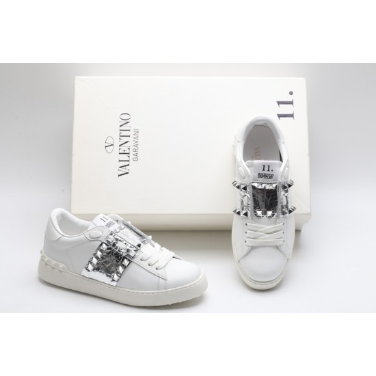 Valentino Garavani Low-Top Paneled Buffed Calfskin Sneaker White Silver