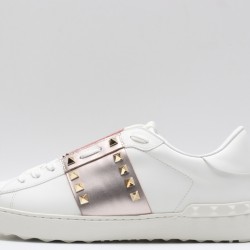 Valentino Garavani Low-Top Paneled Buffed Calfskin Sneaker White Metallic Copper