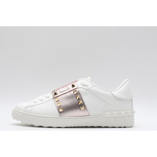 Valentino Garavani Low-Top Paneled Buffed Calfskin Sneaker White Metallic Copper