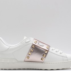 Valentino Garavani Low-Top Paneled Buffed Calfskin Sneaker White Metallic Copper