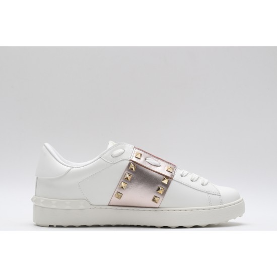 Valentino Garavani Low-Top Paneled Buffed Calfskin Sneaker White Metallic Copper