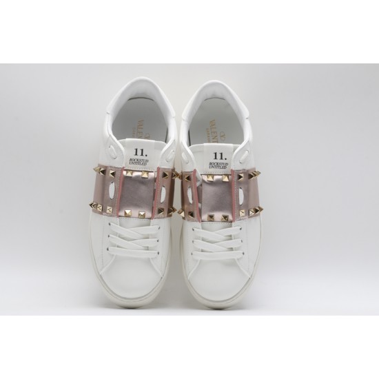 Valentino Garavani Low-Top Paneled Buffed Calfskin Sneaker White Metallic Copper