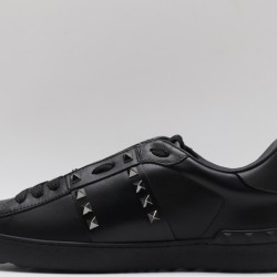 Valentino Garavani Low-Top Paneled Buffed Calfskin Sneaker Black Studded