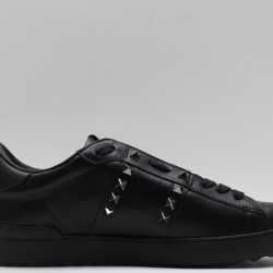 Valentino Garavani Low-Top Paneled Buffed Calfskin Sneaker Black Studded