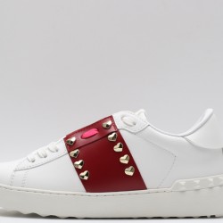 Valentino Garavani Low-Top Paneled Buffed Calfskin Sneaker White Red Studded