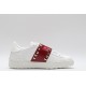 Valentino Garavani Low-Top Paneled Buffed Calfskin Sneaker White Red Studded