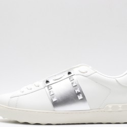 Valentino Garavani Low-Top Paneled Buffed Calfskin Sneaker White Metallic Silver