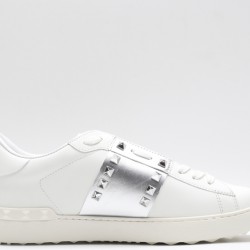 Valentino Garavani Low-Top Paneled Buffed Calfskin Sneaker White Metallic Silver